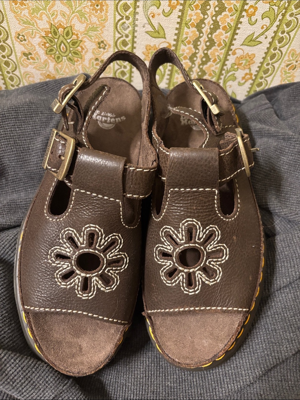 Dr. Martens Brown Floral Cutout Leather Sandals